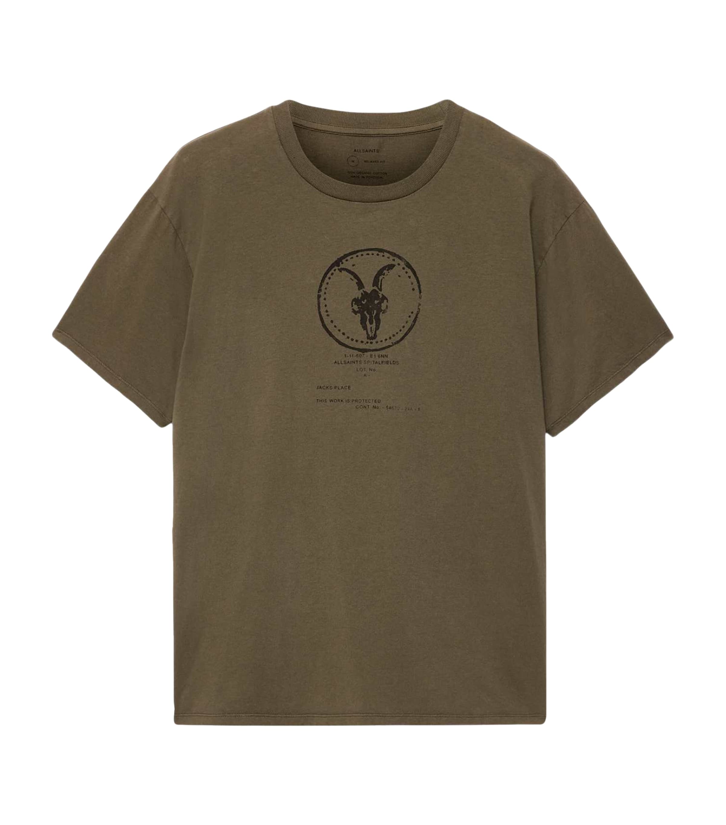 AllSaints Mens Organic Cotton Tier Hale T-Shirt Washed Khaki