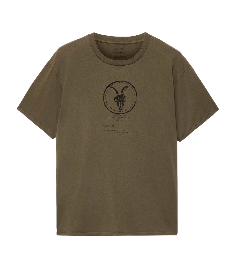 AllSaints Mens Organic Cotton Tier Hale T-Shirt Washed Khaki