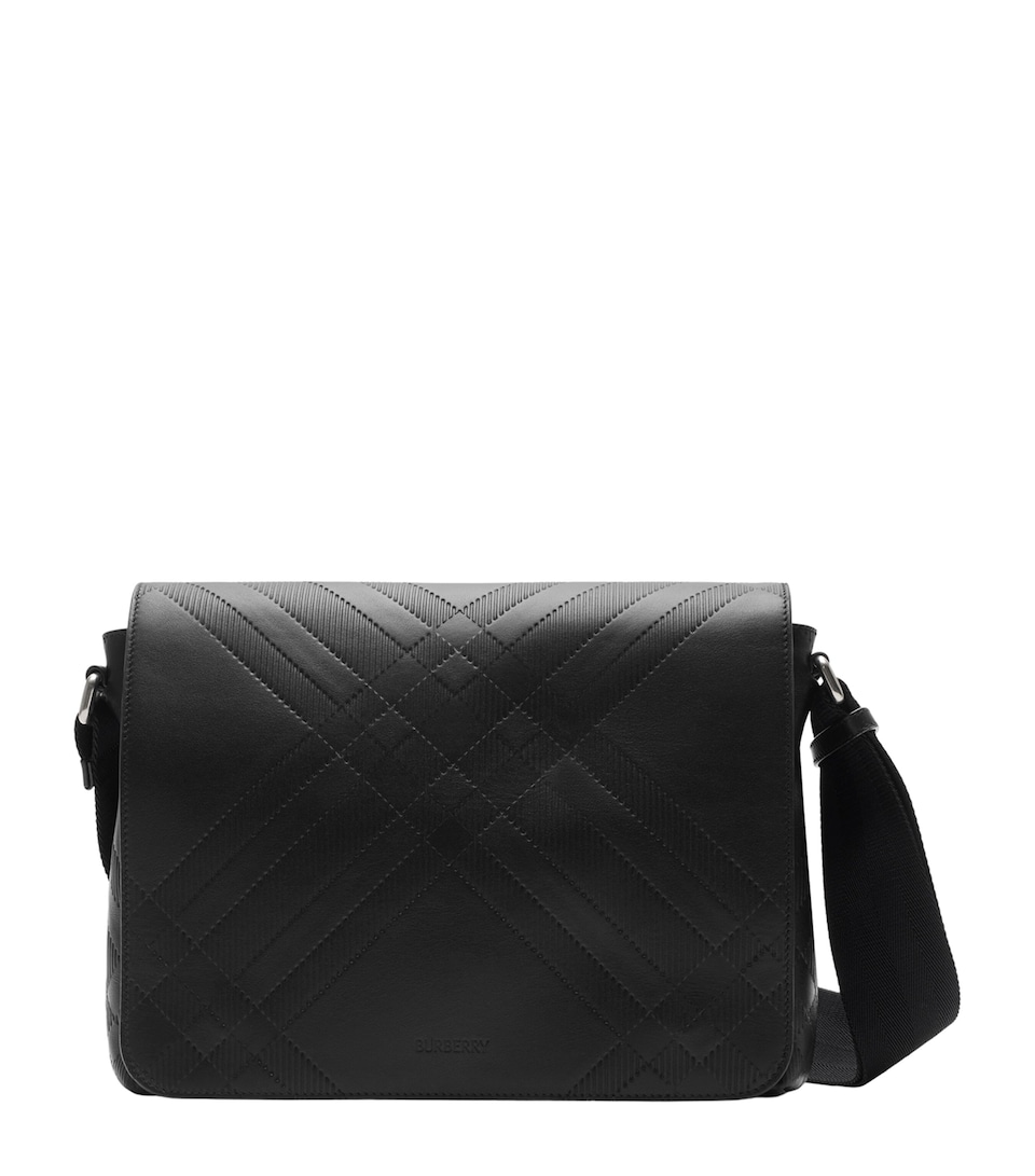 Leather Check-Embossed Messenger Bag