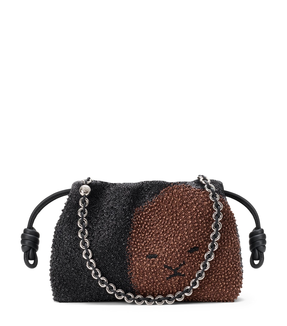 LOEWE Medium Beaded Lion Flamenco Clutch Bag Black/pecan