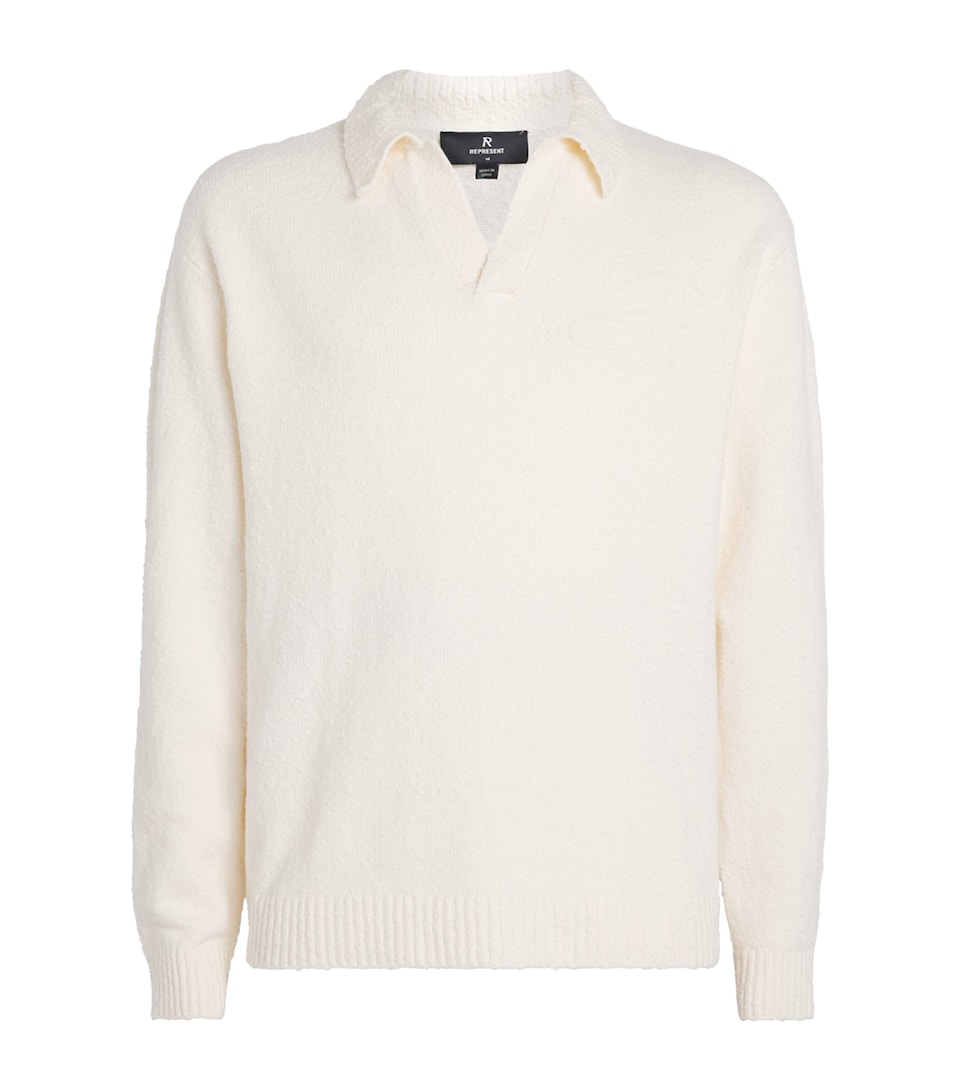 Cotton-Blend Bouclé Polo Sweater