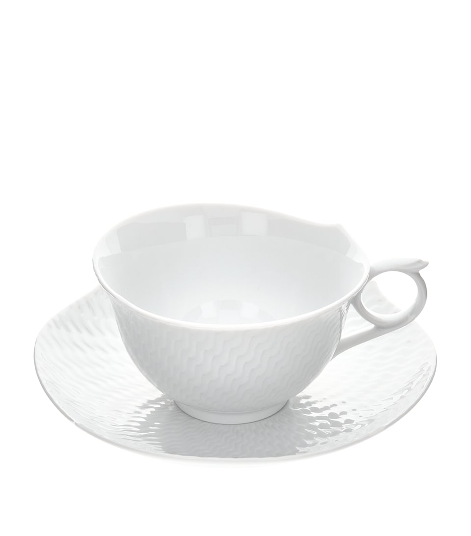 Meissen Waves Relief Teacup and Saucer White