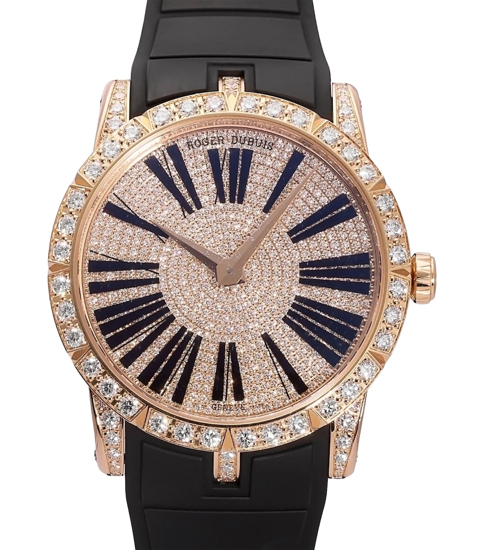Roger Dubuis Pink Gold and Diamond Excalibur Watch 45mm Rose Gold