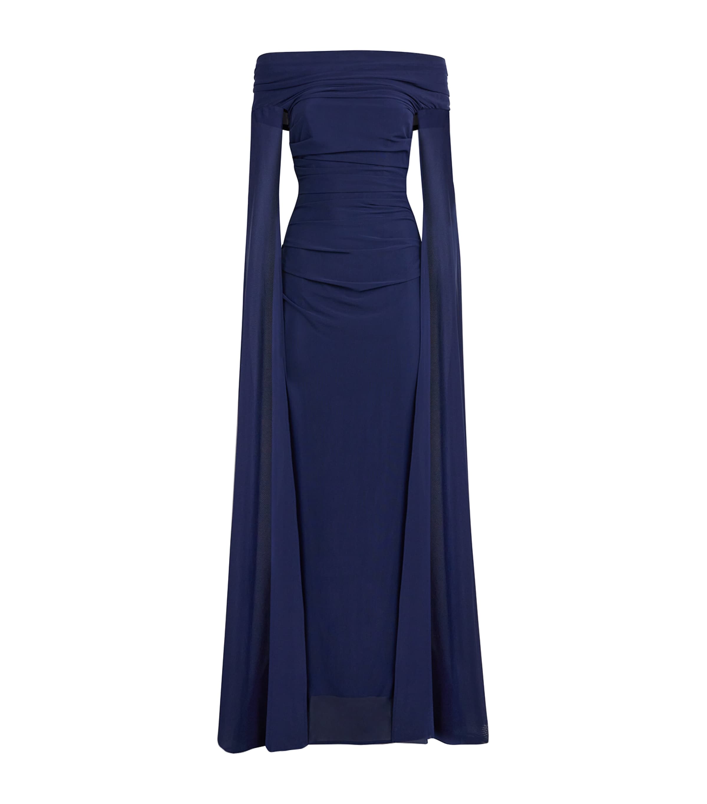 Talbot Runhof Womens Ruched Off-The-Shoulder Cape Gown Midnight