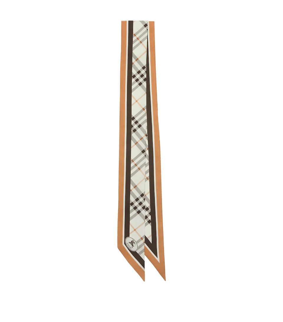 Burberry Silk Check Skinny Scarf Pebble White