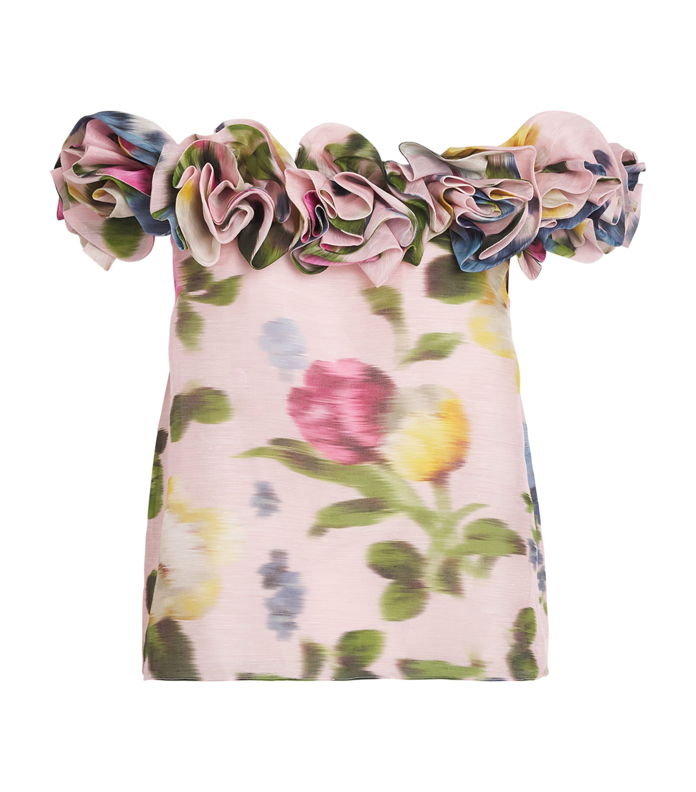 Carolina Herrera Womens Linen-Silk Floral Off-the-Shoulder Top Rosewater Multi