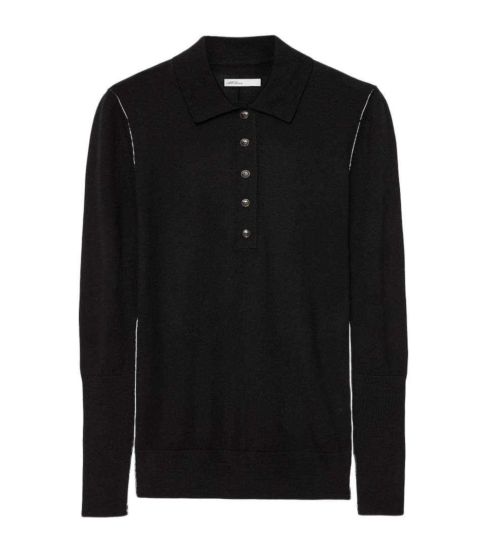 AllSaints Womens Merino Wool Martel Polo Sweater Black
