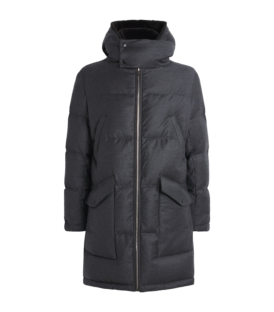 Wool-Silk Down Mink-Trim Coat