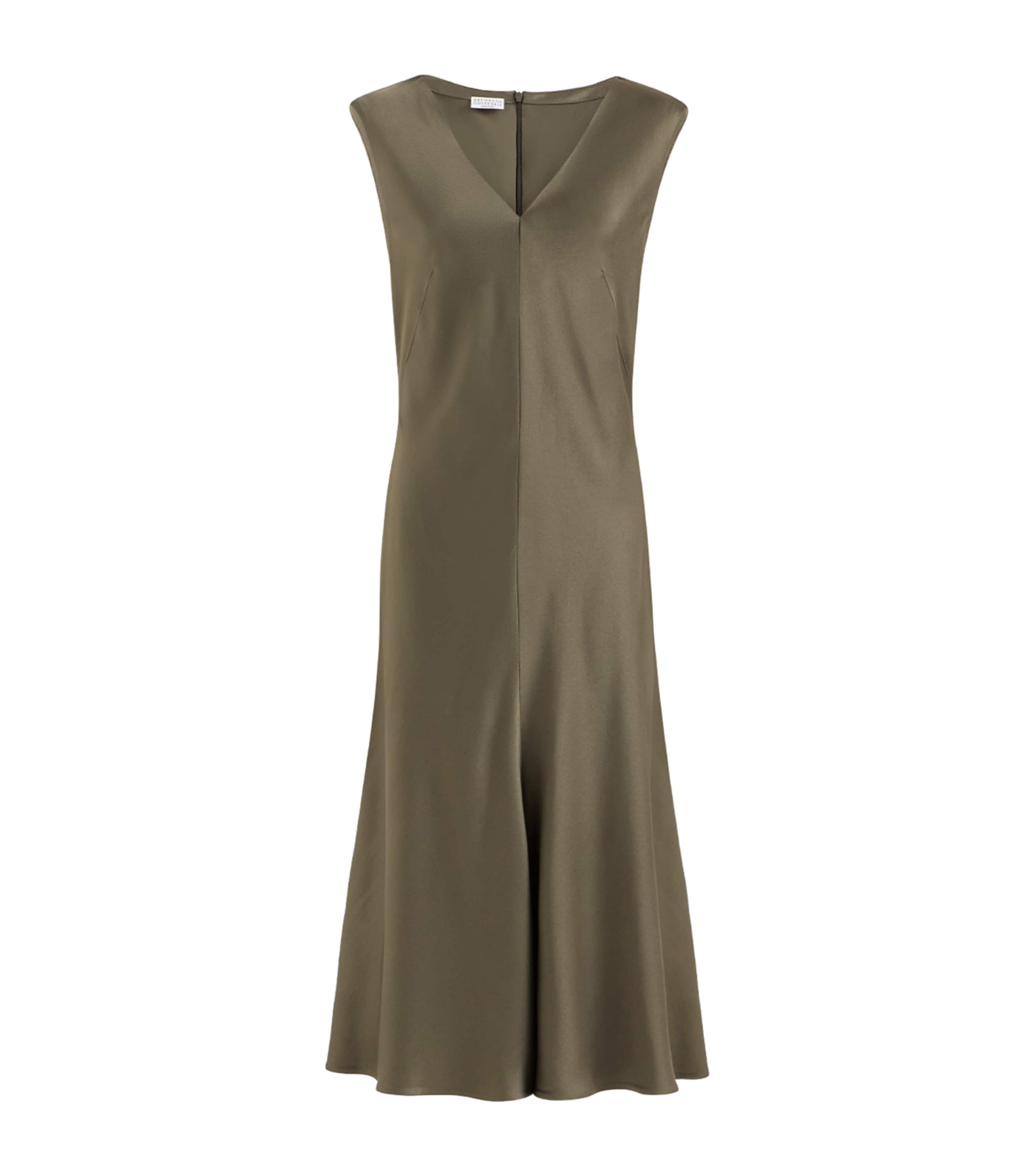 Brunello Cucinelli Womens Satin Cady Flared Midi Dress