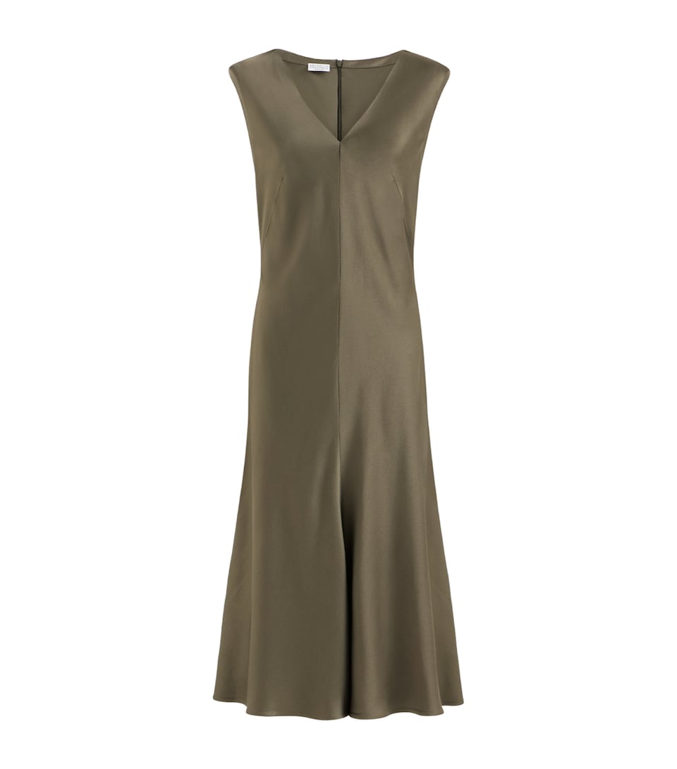 Brunello Cucinelli Womens Satin Cady Flared Midi Dress
