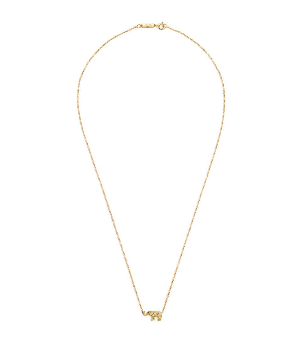 Yellow Gold, Diamond and Emerald Mini Elephant Necklace