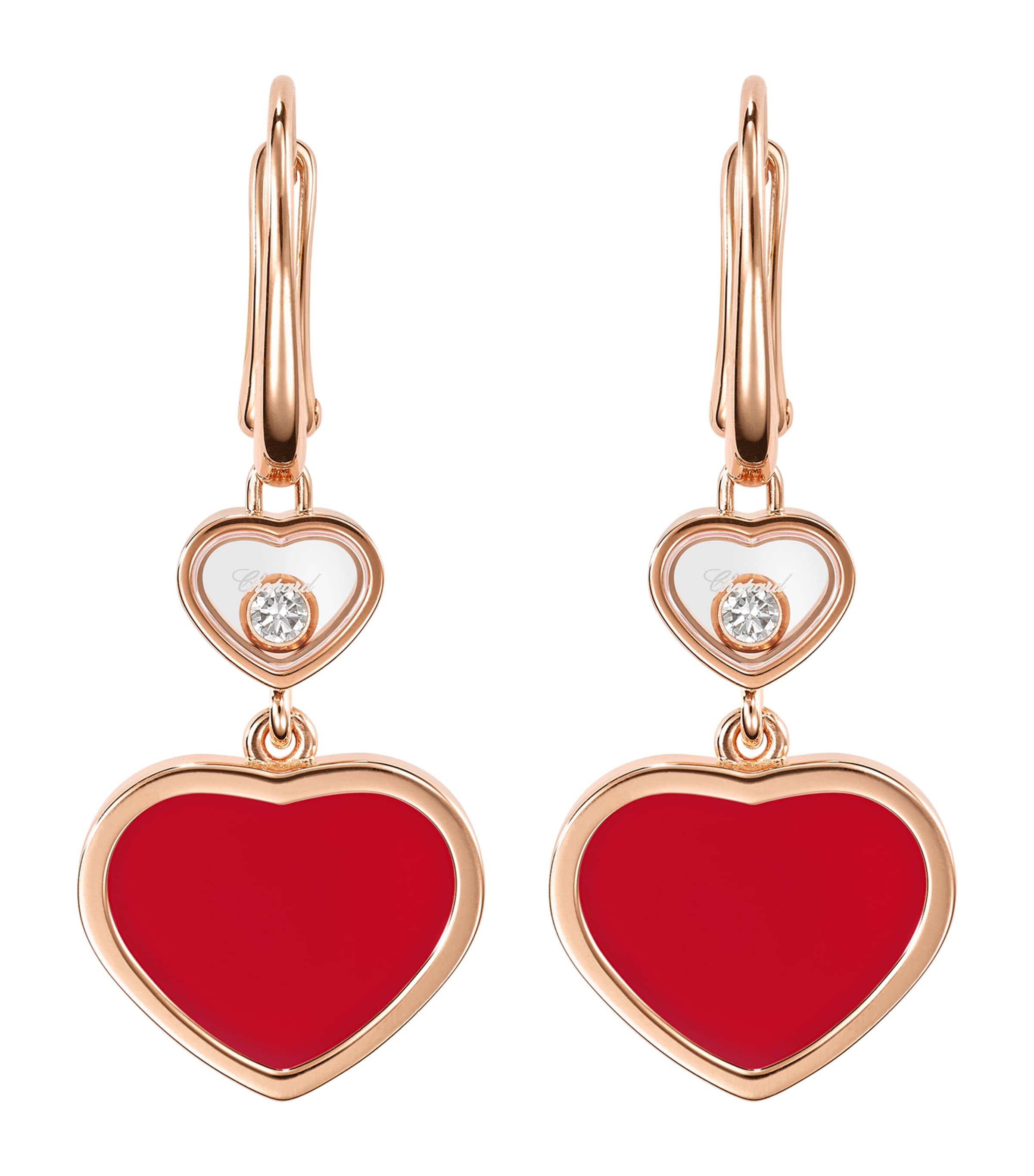 Chopard Rose Gold, Carnelian and Diamond Happy Hearts Earrings Rose Gold