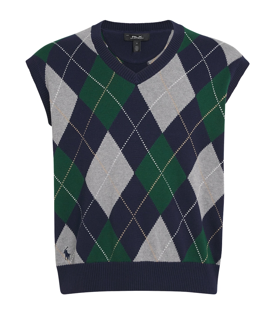 RLX Ralph Lauren Mens Cotton-Blend Sweater Vest Argyle Multi