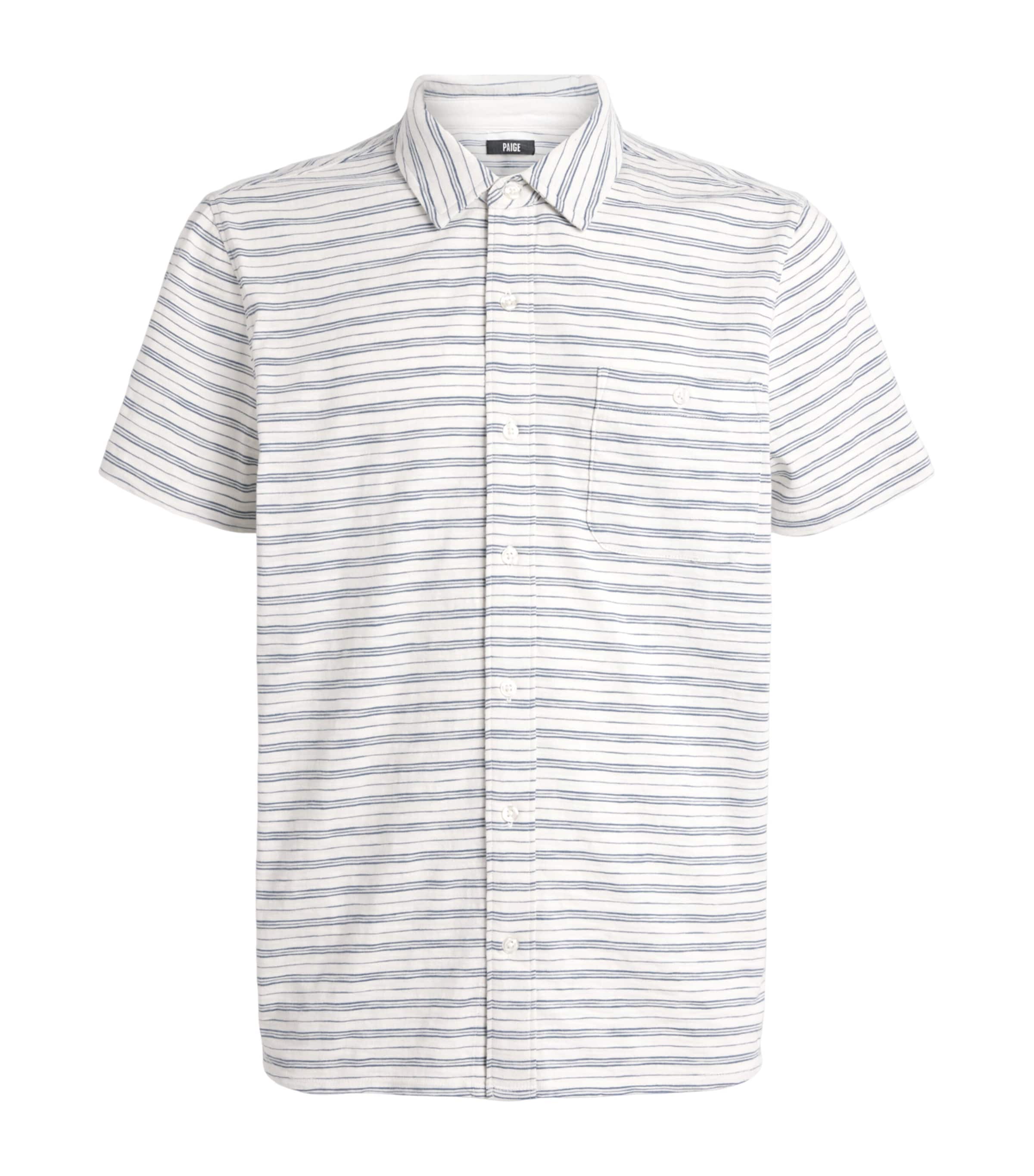PAIGE Mens Cotton Stripe Carillo Polo Shirt Blue Citrine