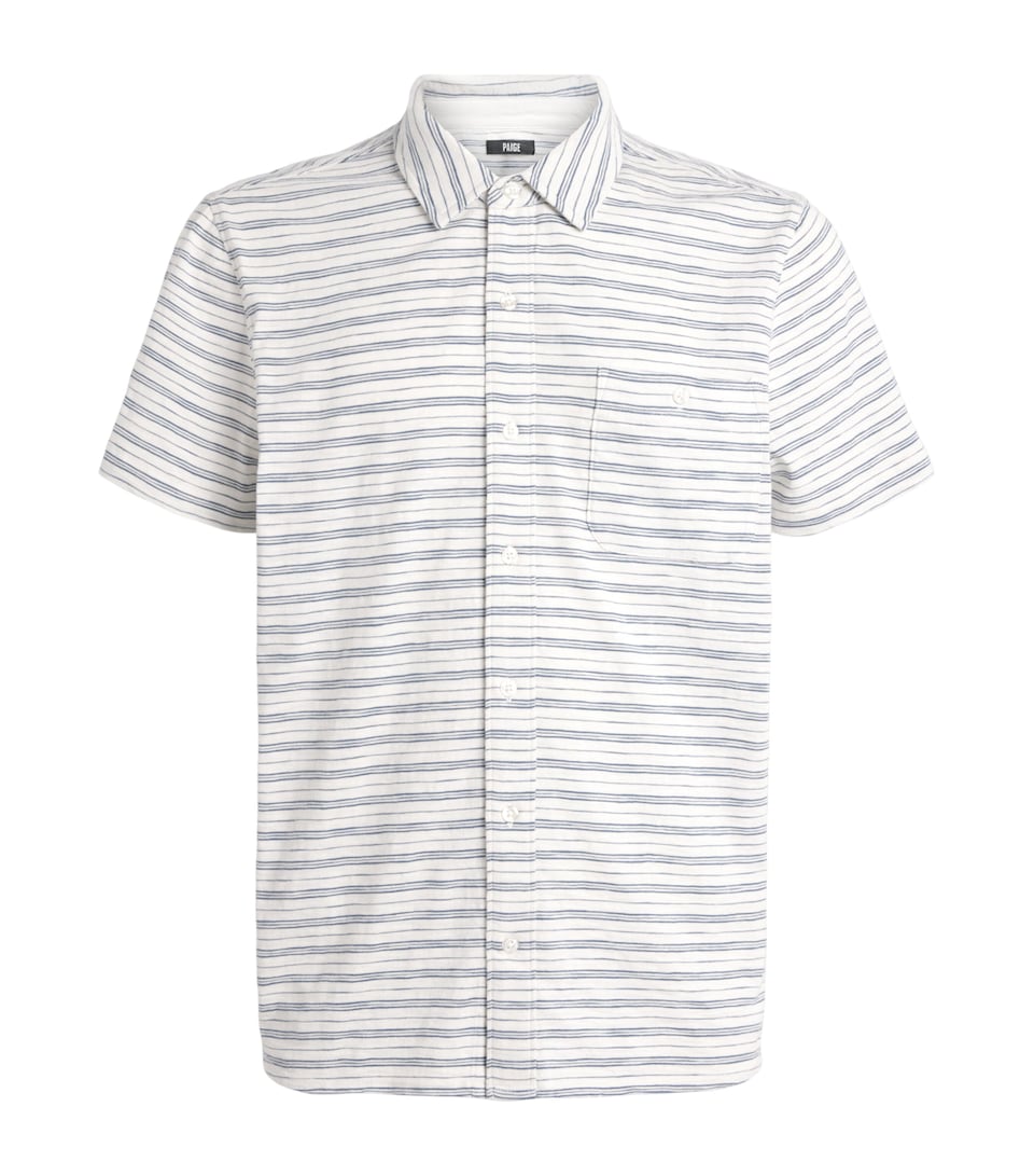 PAIGE Mens Cotton Stripe Carillo Polo Shirt Blue Citrine