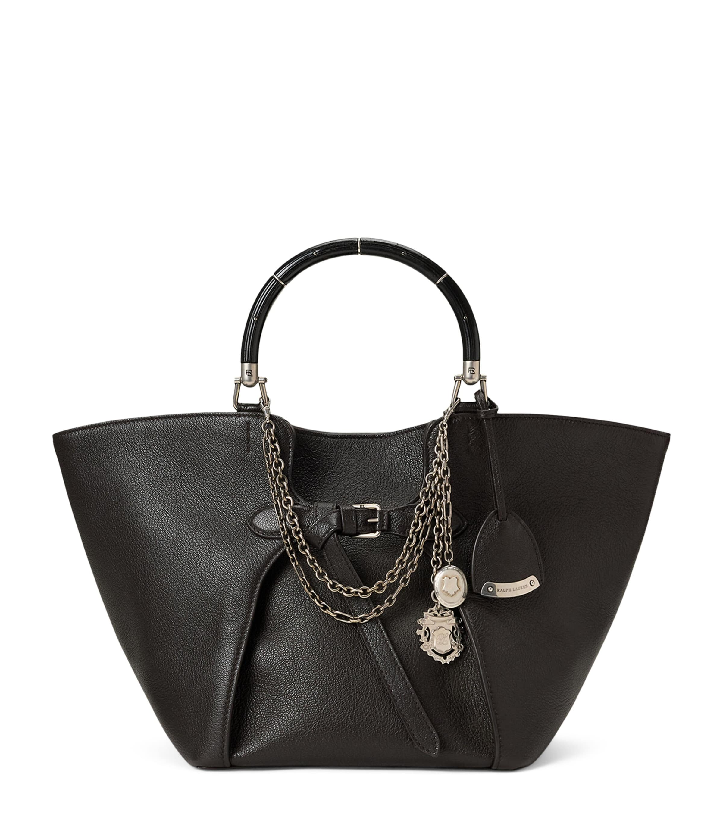 Ralph Lauren Collection Leather Ralph Chain-Trim Tote Bag Chocolate