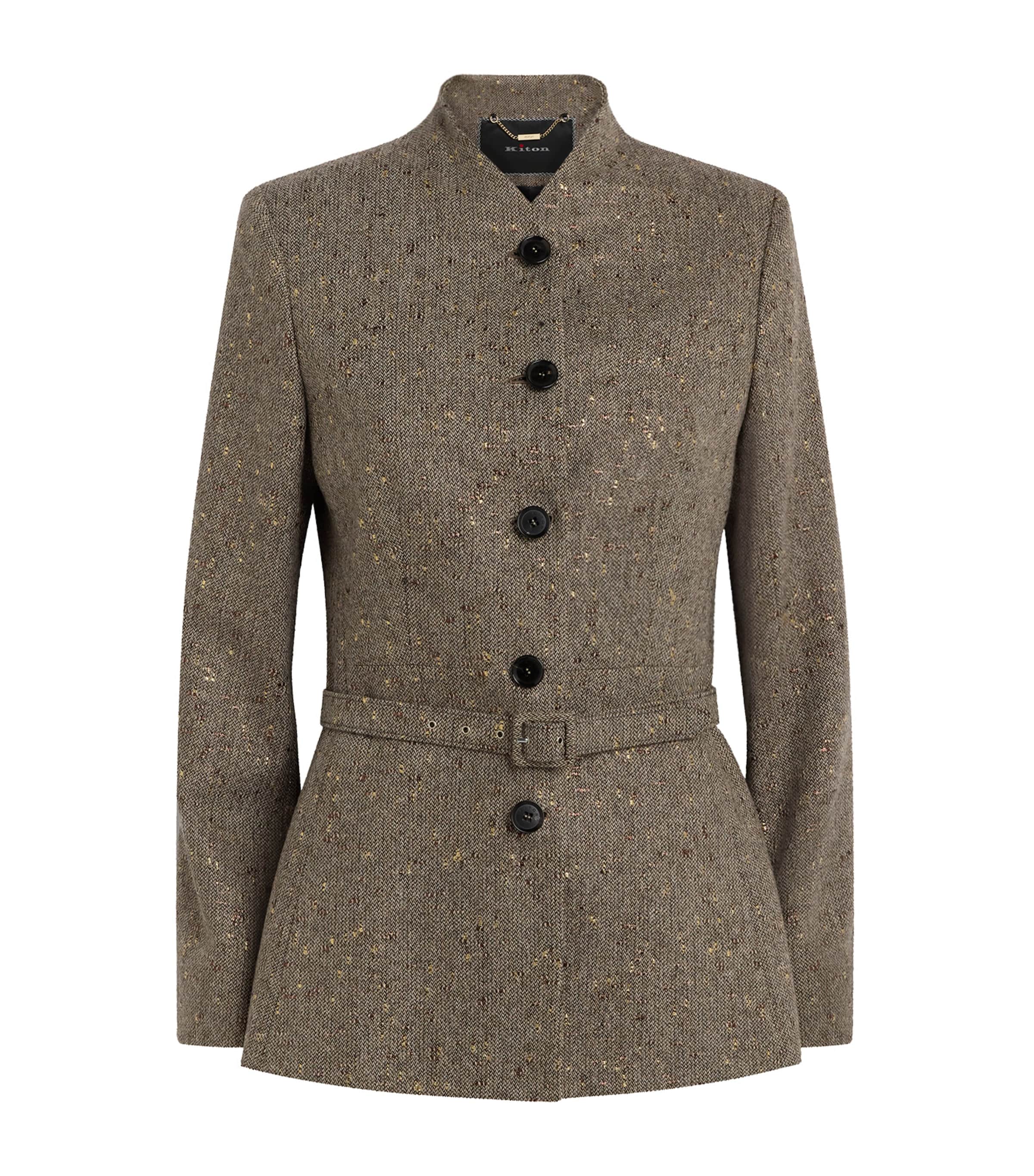 Kiton Womens Virgin Wool-Blend Jacket Light Brown Tweed