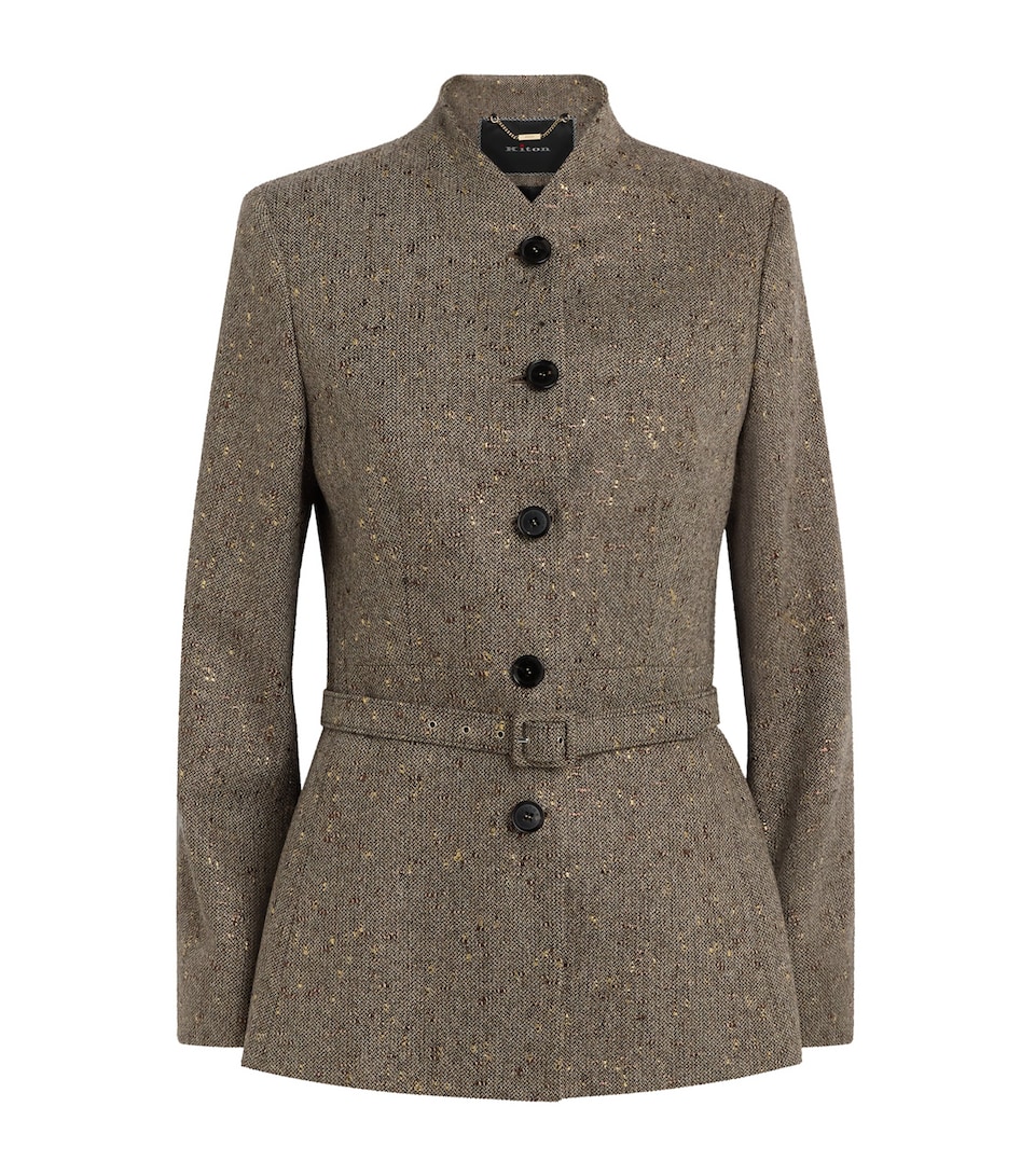 Kiton Womens Virgin Wool-Blend Jacket Light Brown Tweed