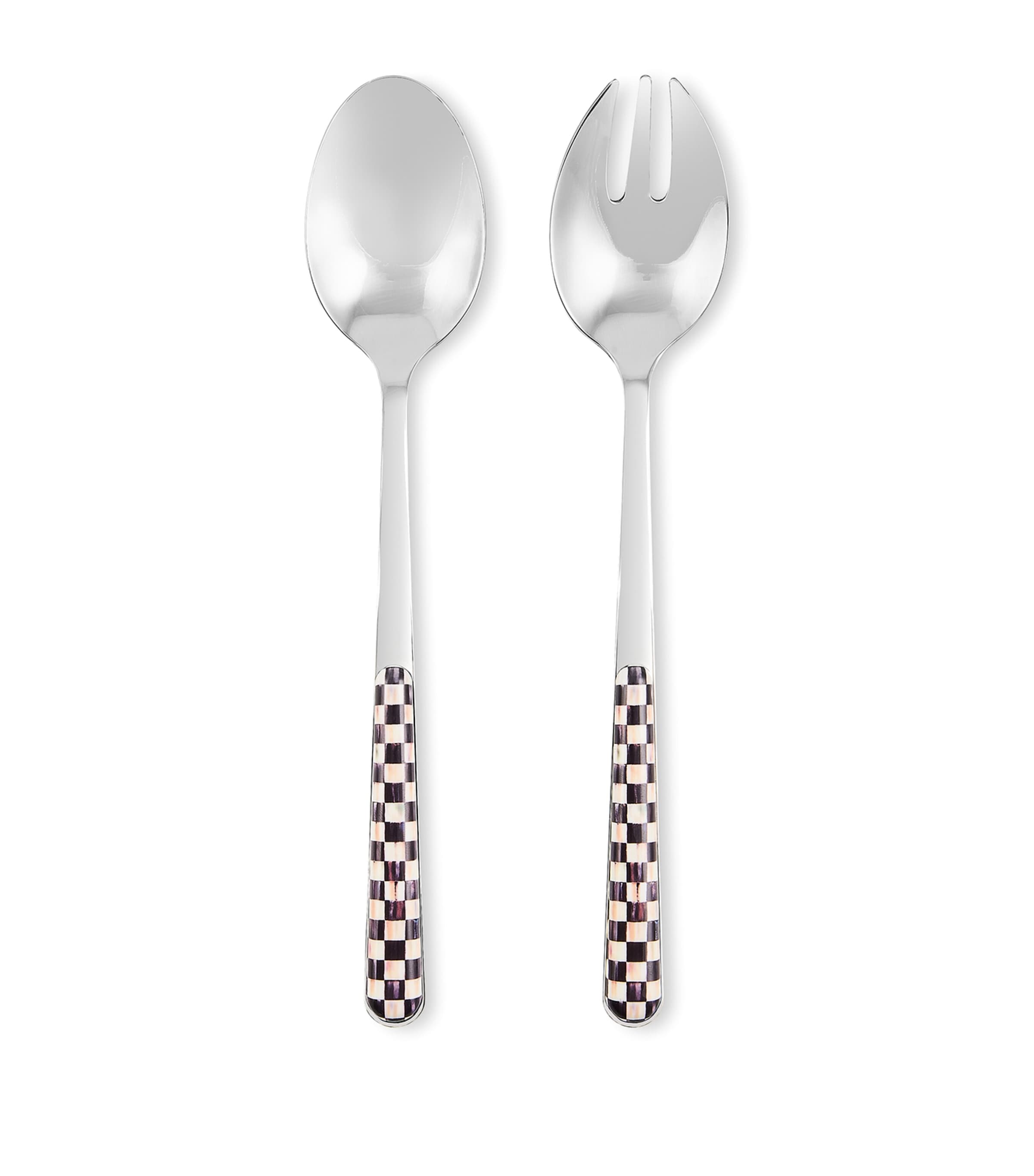 MacKenzie-Childs Stainless Steel Courtly Check Bistro Salad Serving Set Black