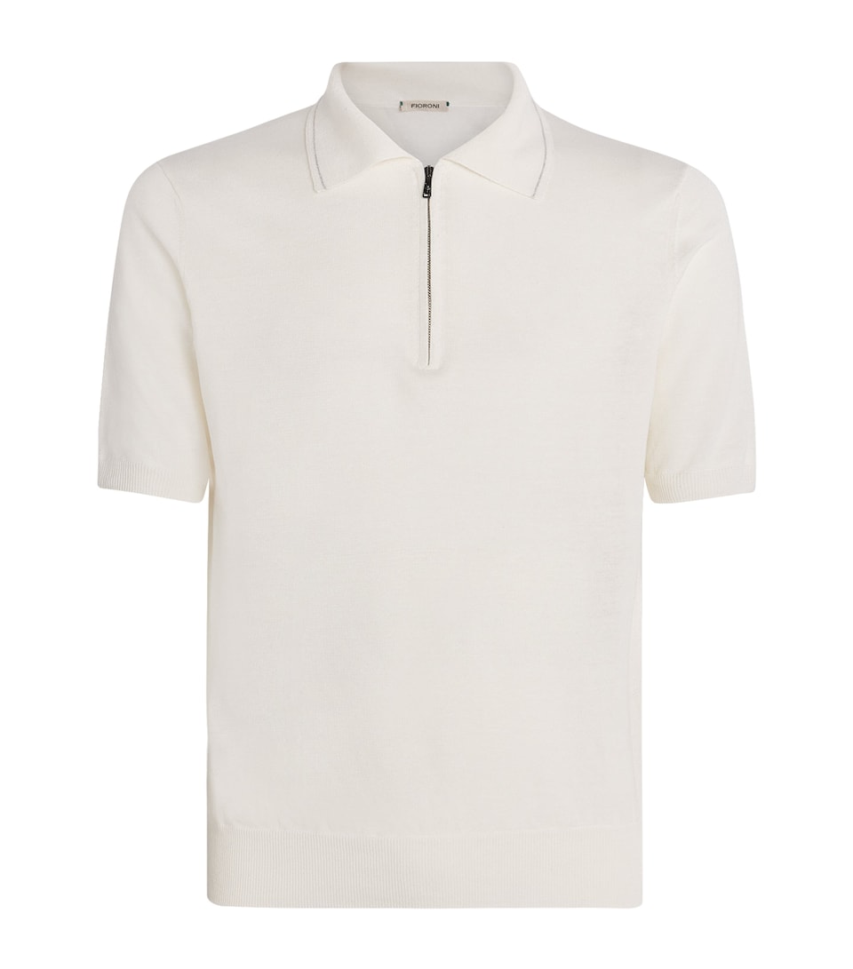 Fioroni Cashmere Mens Linen-Cotton Polo Shirt Bianco