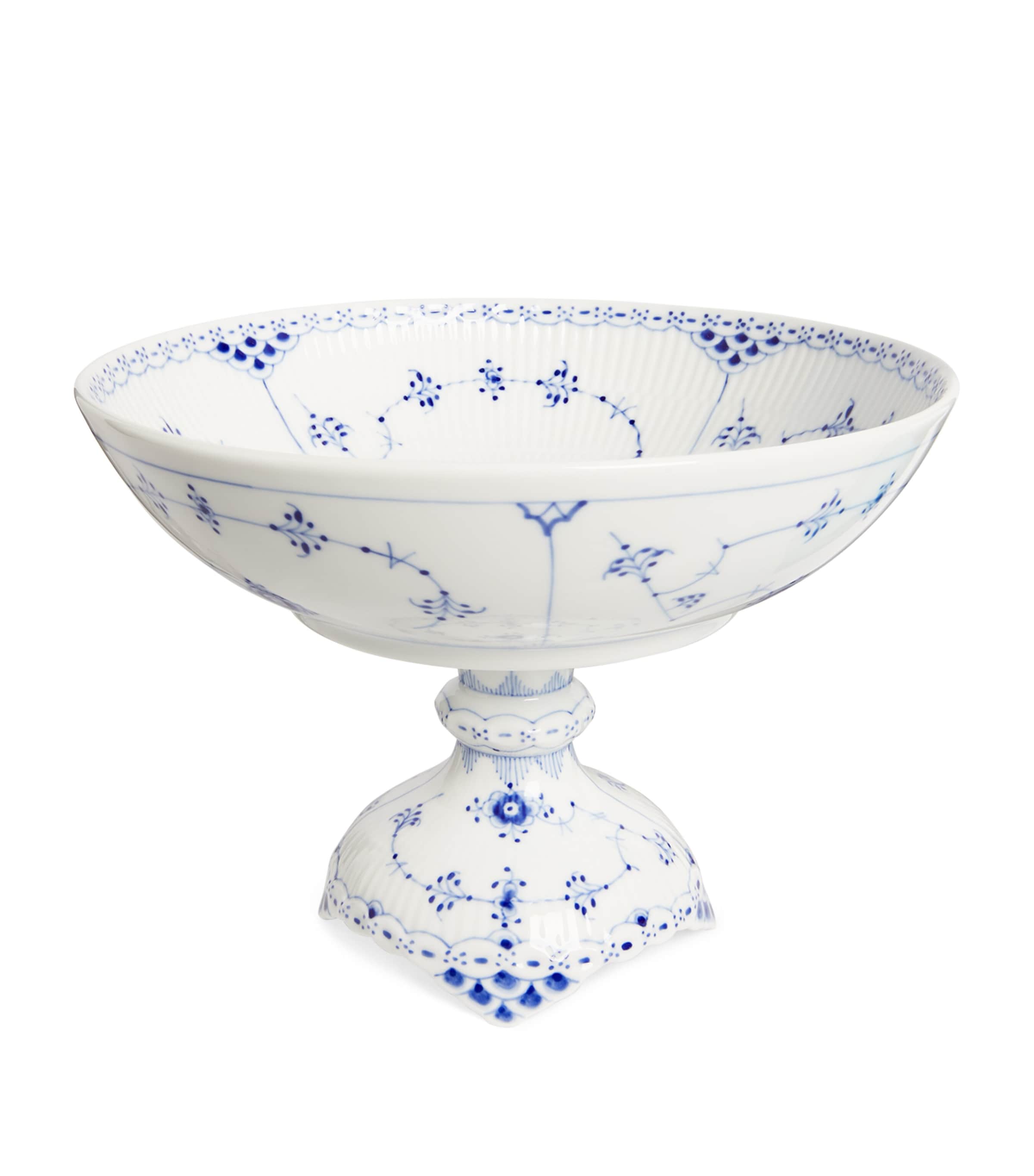 Blue Fluted Half Lace Footed Bowl