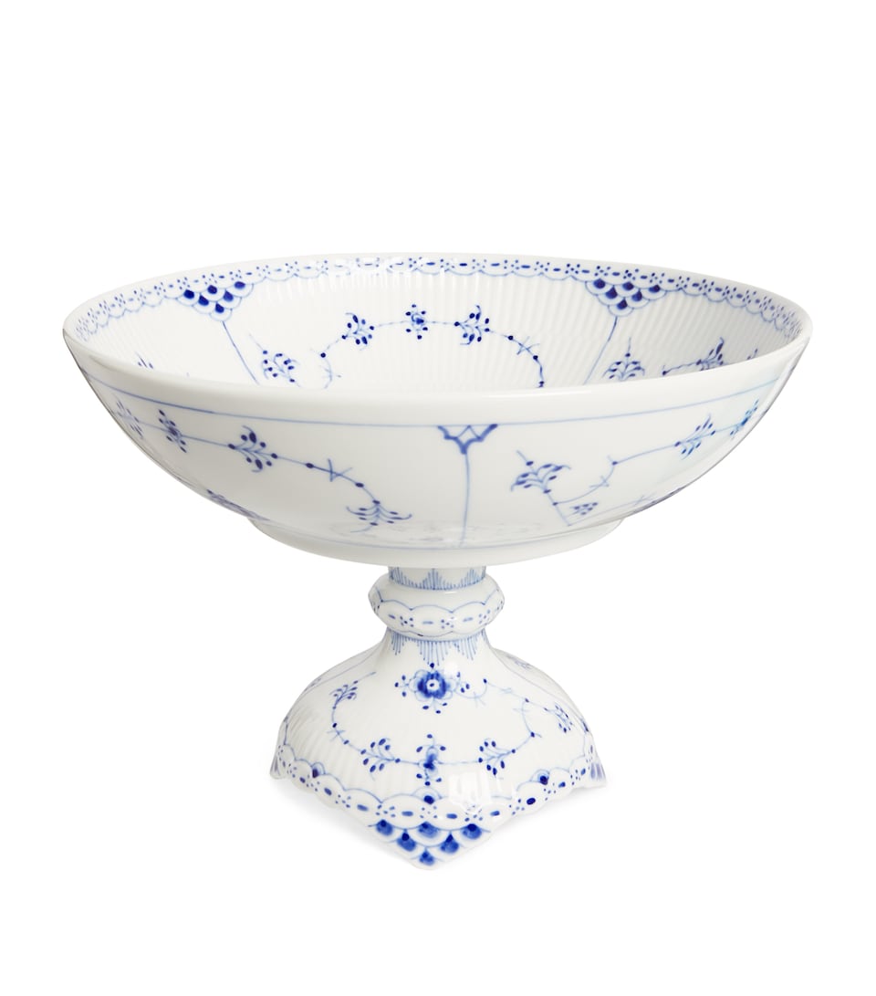 Blue Fluted Half Lace Footed Bowl