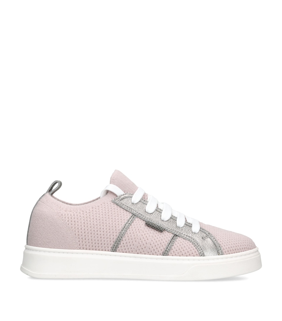 Brunello Cucinelli Kids Cotton Metallic-Panelled Sneakers Pale Pink