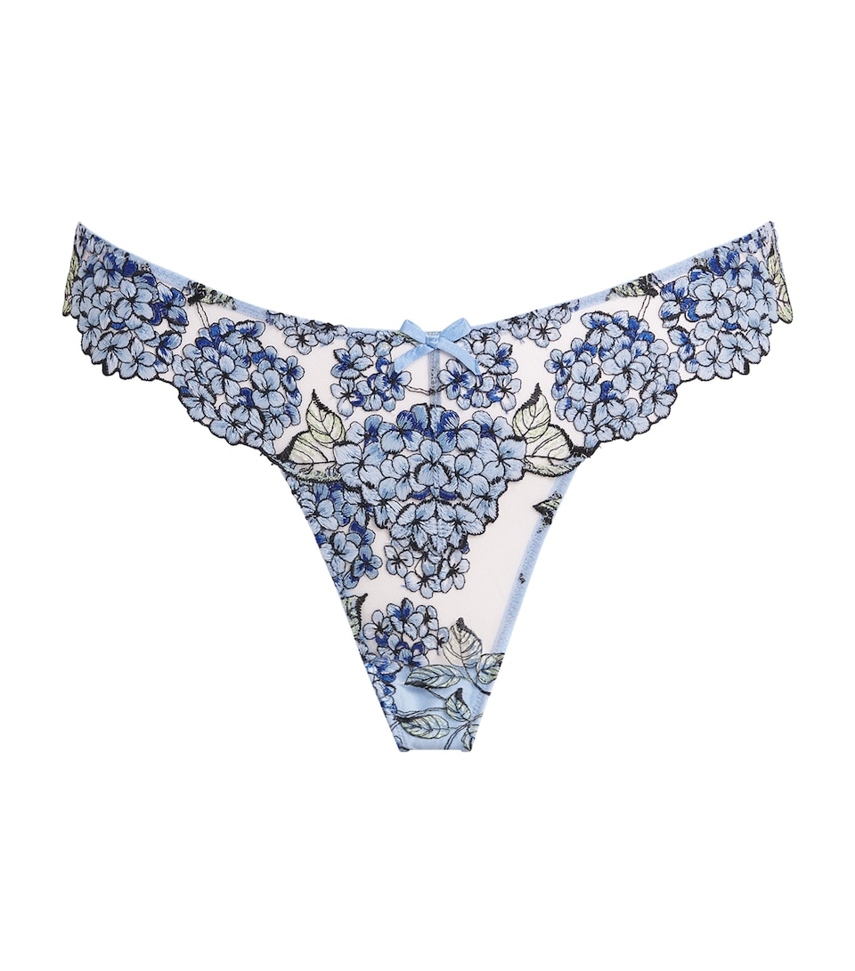 Fleur Du Mal Womens Embroidered Hydrangea Thong Petal Blue