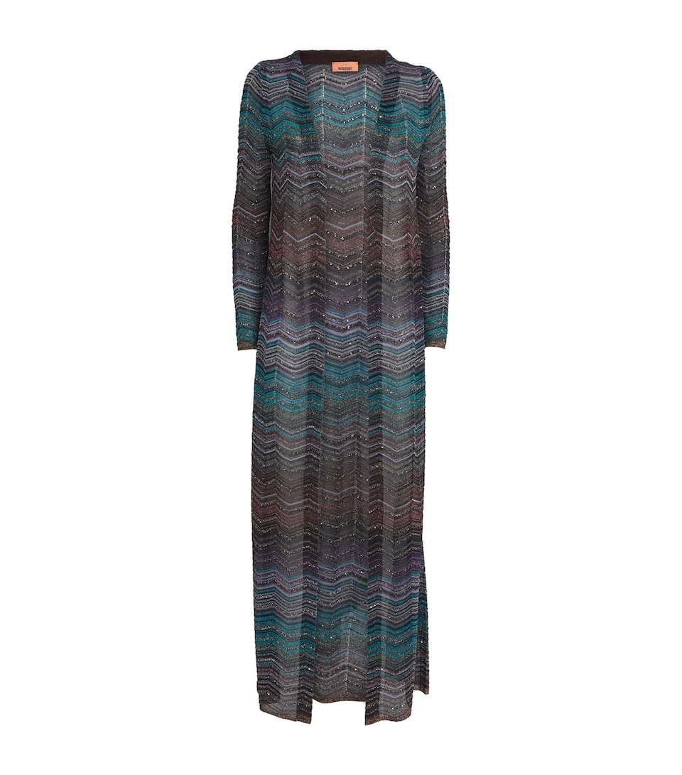 Embellished Zigzag Long Cardigan