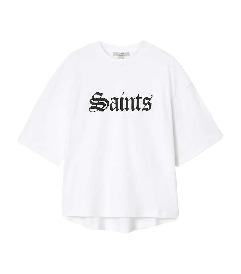 AllSaints Womens Organic Cotton Oversized Amelie T-Shirt Optic White
