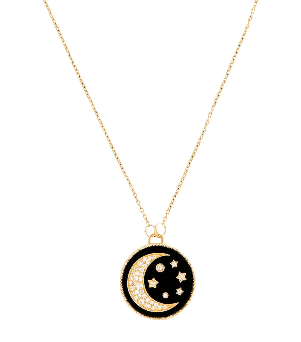Mini Yellow Gold, Diamond and Onyx Cosmic Love Moonlight Necklace