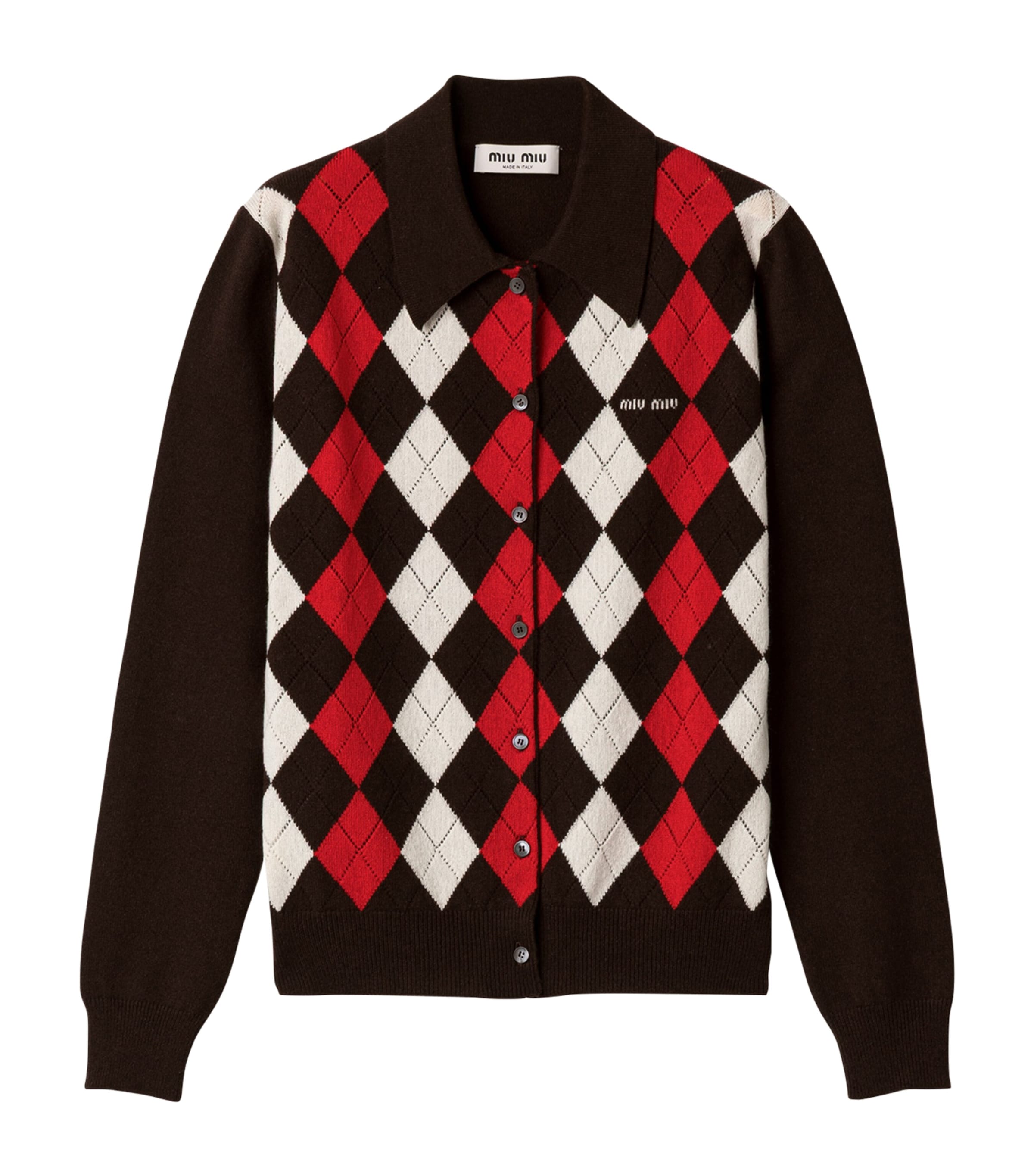 Miu Miu Womens Cashmere Collared Cardigan Brown