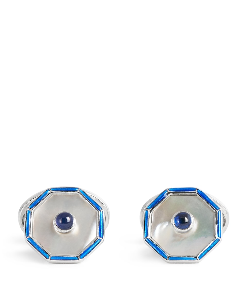 Sterling Silver Hexagonal Sapphire Cufflinks