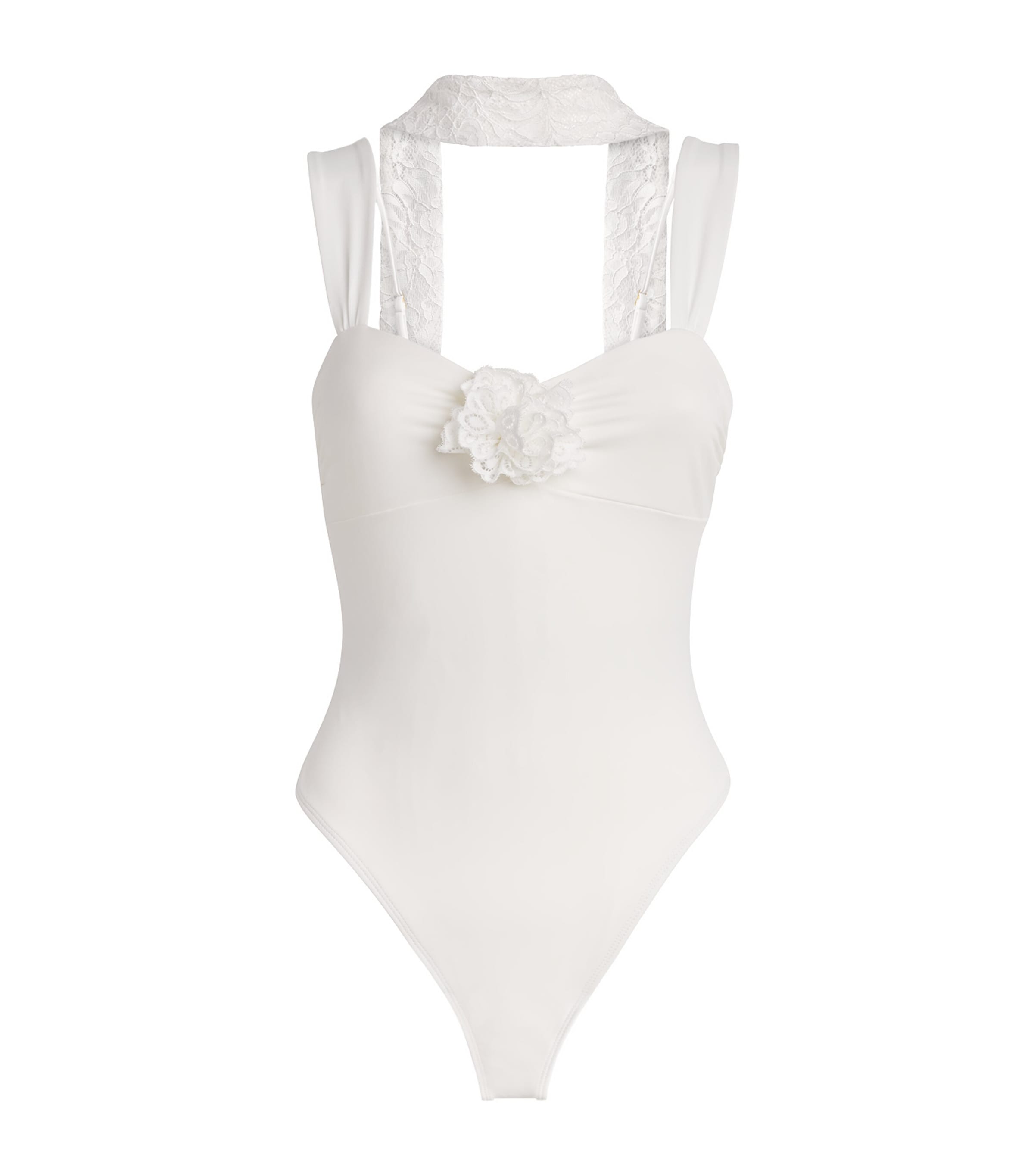 AWAY THAT DAY Womens Barbuda Swimsuit with Lace Scarf Bridal White