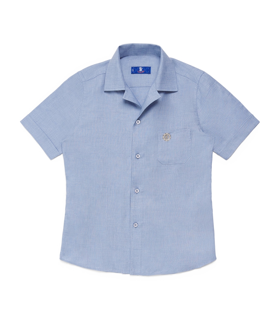 Stefano Ricci Kids Cotton-Linen-Silk Short-Sleeve Shirt (6-16 Years) Light Blue