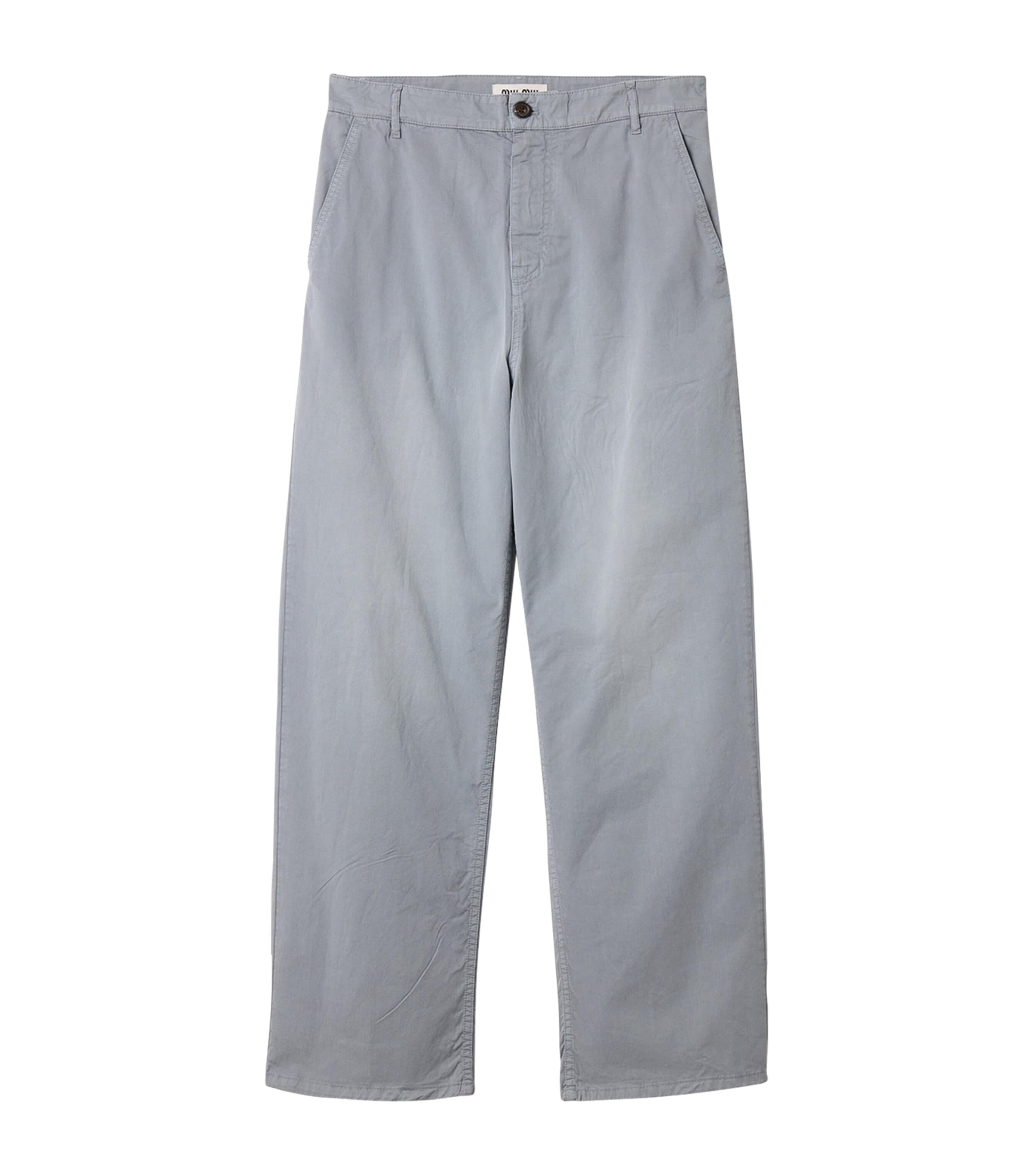 Miu Miu Womens Cotton Straight-Leg Trousers Gold/silver