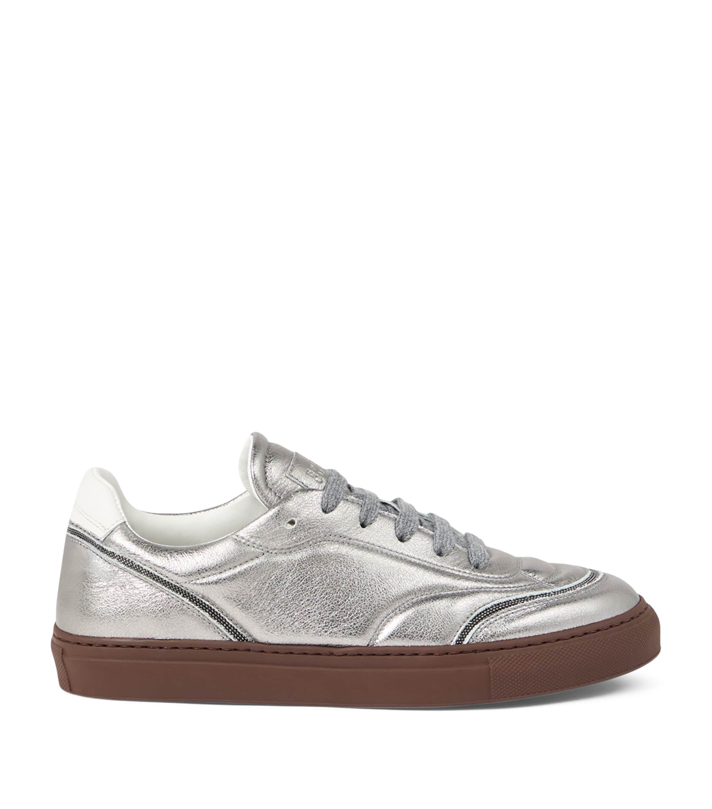 Leather Lamé Monili-Trim Sneakers
