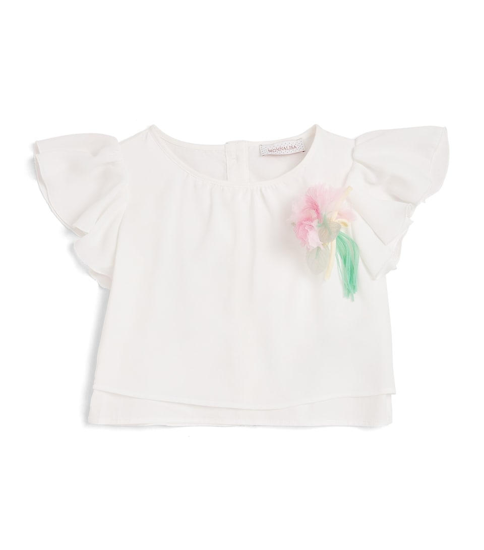 Monnalisa Georgette 3D-Floral T-Shirt (4-8 Years) Cream+antique Pink