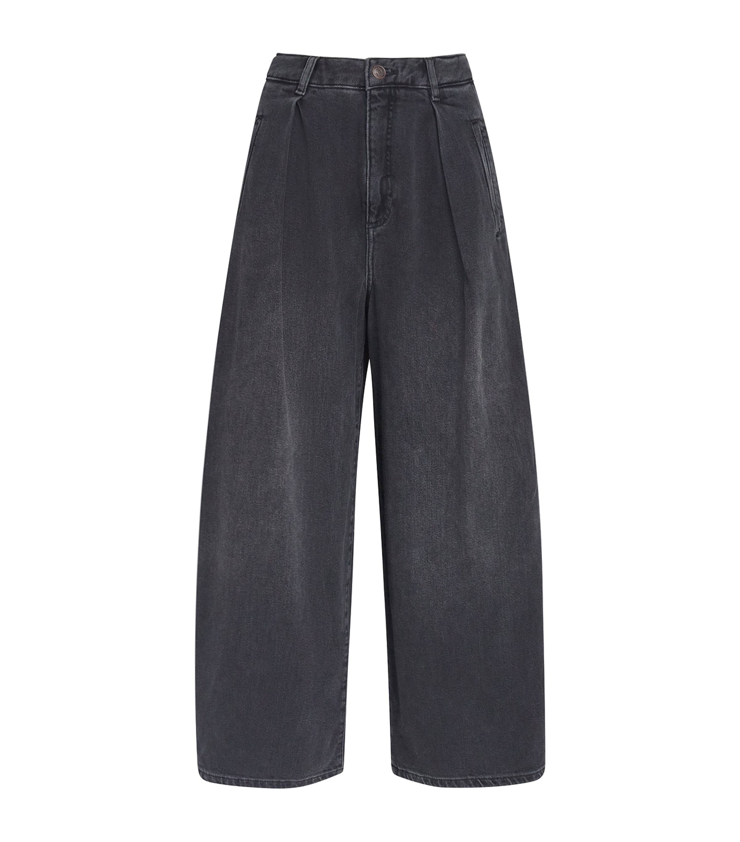 ME+EM Womens Pleated Barrel-Leg Jeans Black Wash
