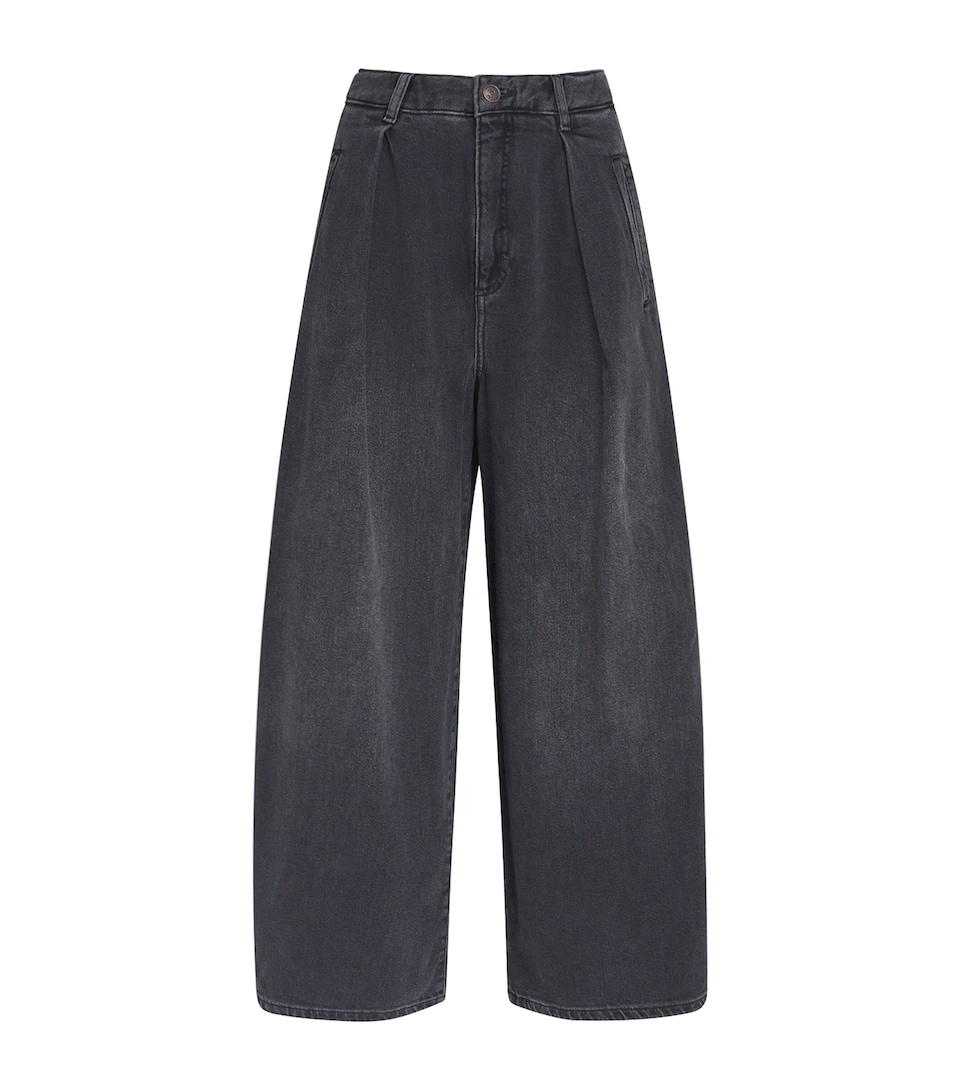 ME+EM Womens Pleated Barrel-Leg Jeans Black Wash
