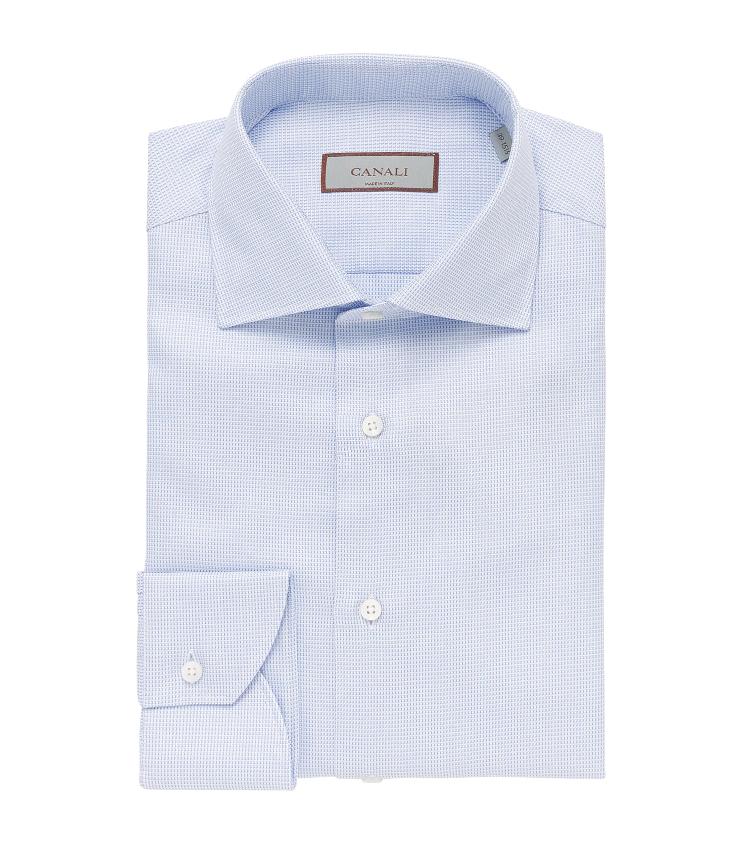 Canali Mens Cotton Micro-Pattern Shirt Blue