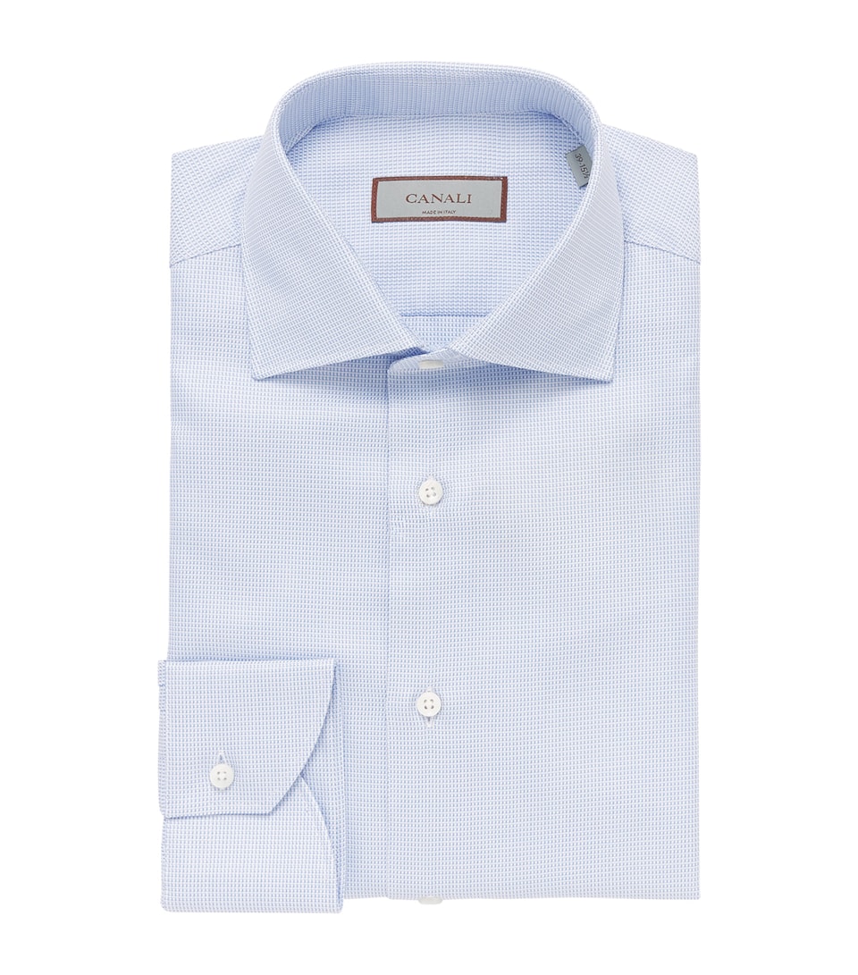 Canali Mens Cotton Micro-Pattern Shirt Blue