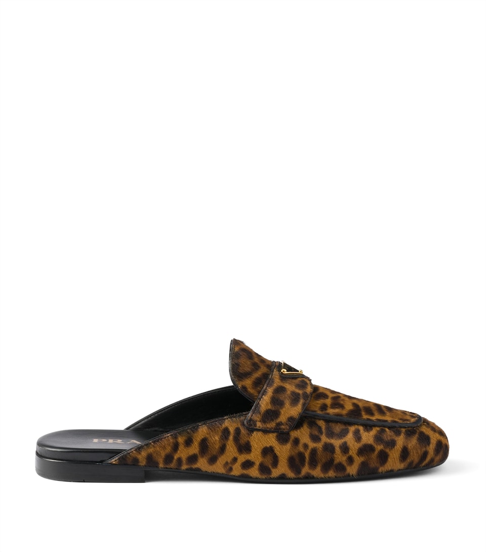 Leather Leopard Logo Mules