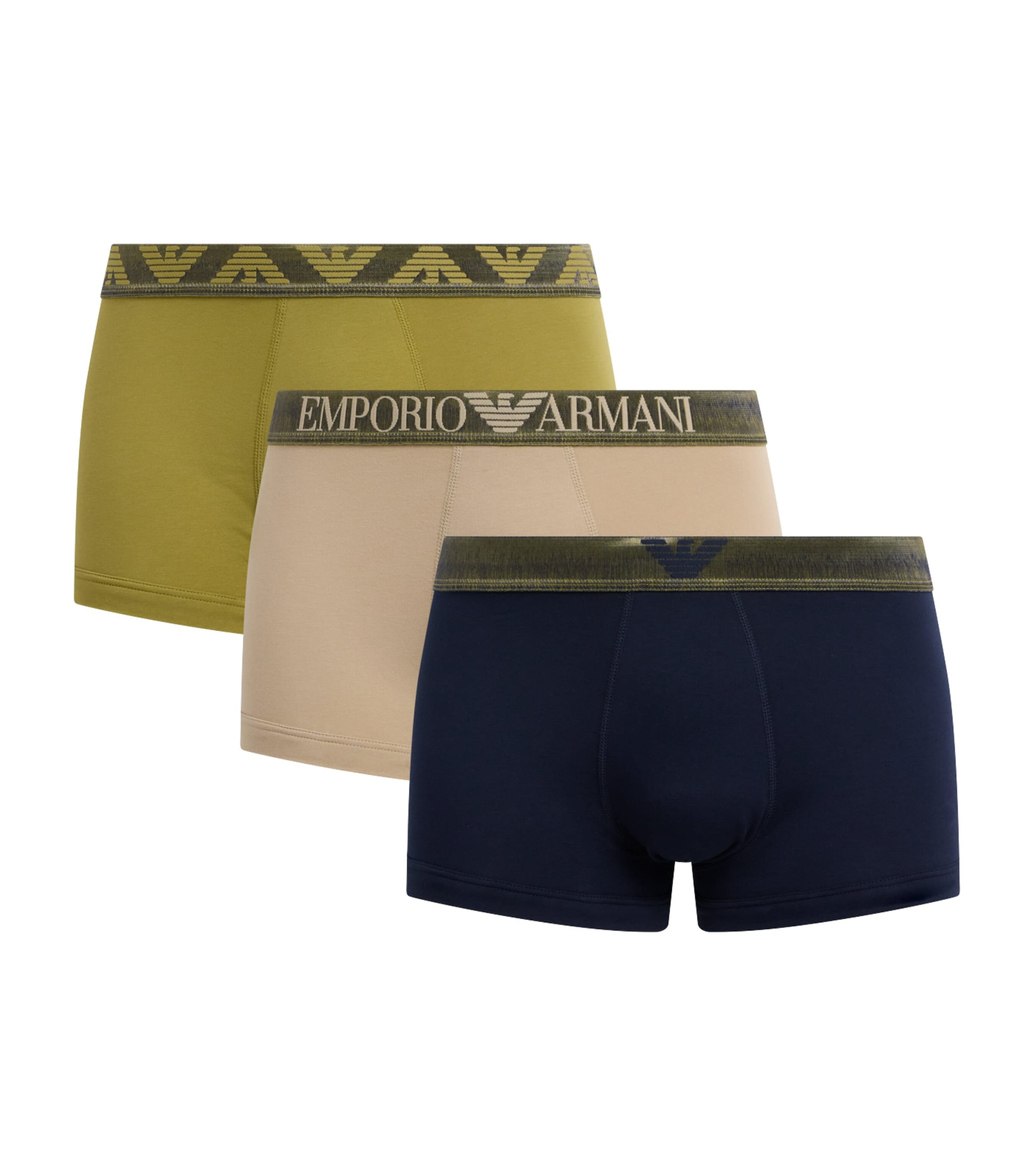 Emporio Armani Mens Stretch-Cotton Logo Trunks (Pack of 3) Moss/clay