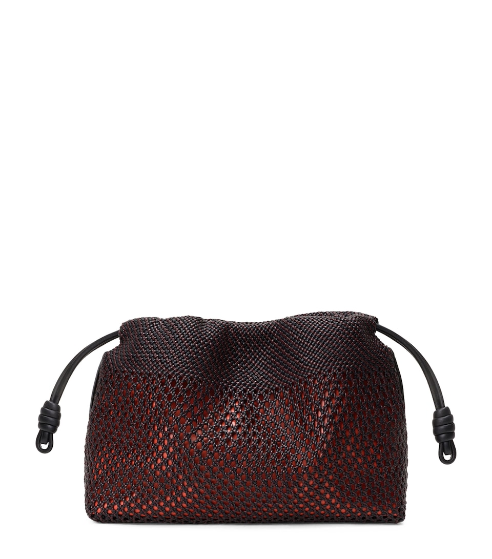 LOEWE Medium Woven Leather Flamenco Clutch Bag Black/burgundy