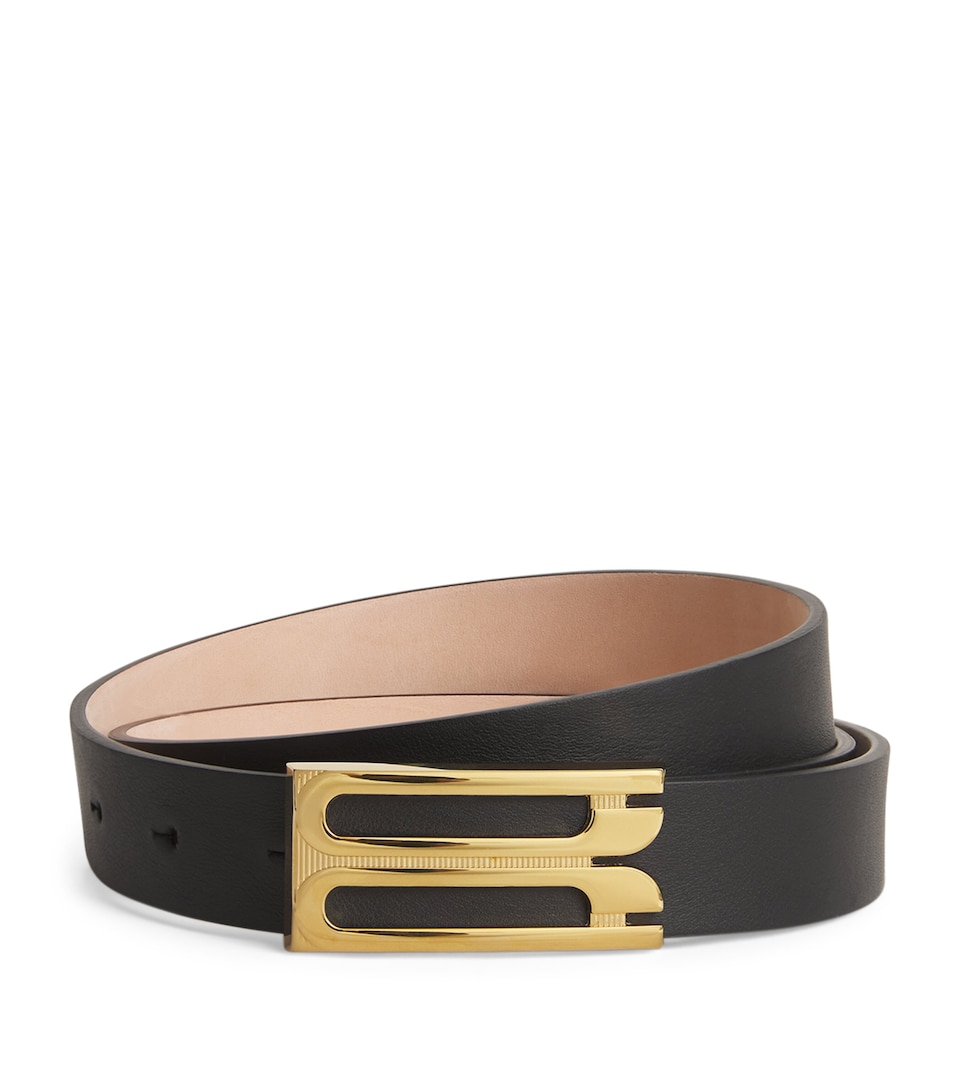 Victoria Beckham Leather B-Buckle Belt Black