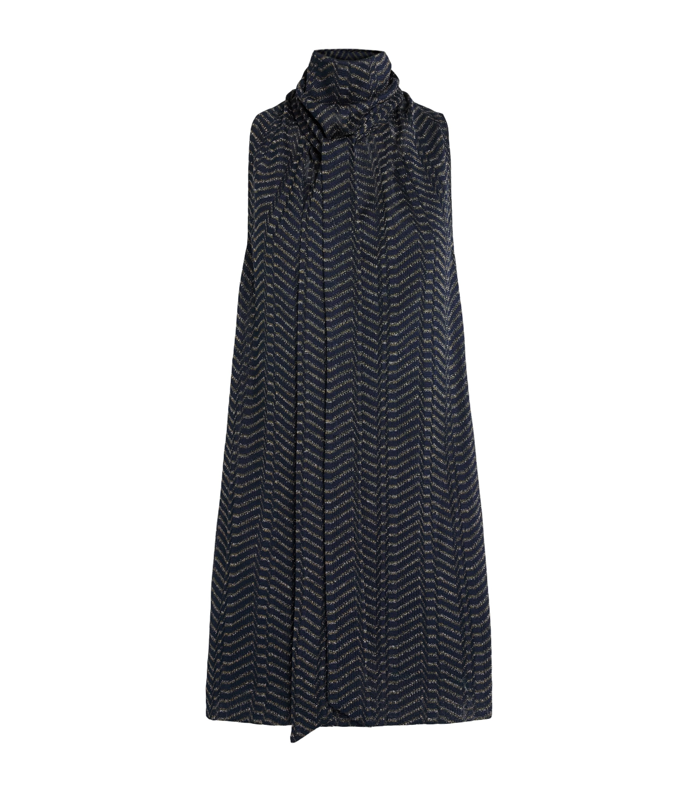 Missoni Womens Chevron High-Neck Mini Dress Blue And Gold