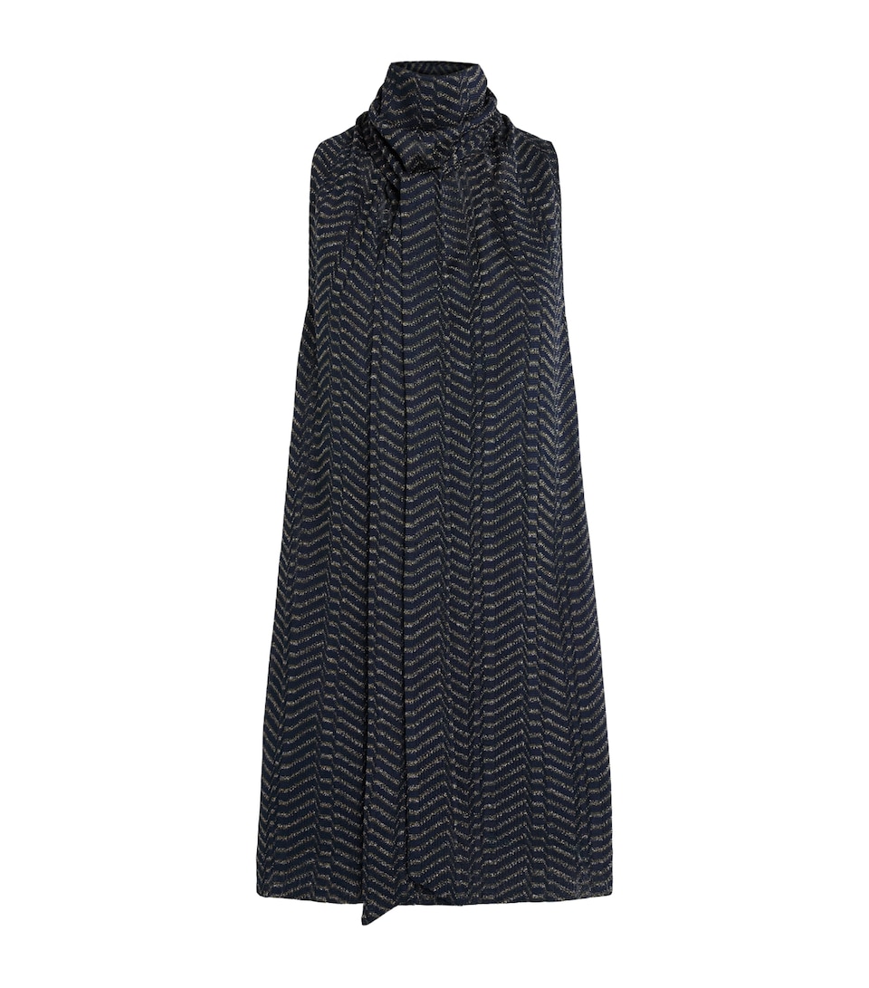 Missoni Womens Chevron High-Neck Mini Dress Blue And Gold