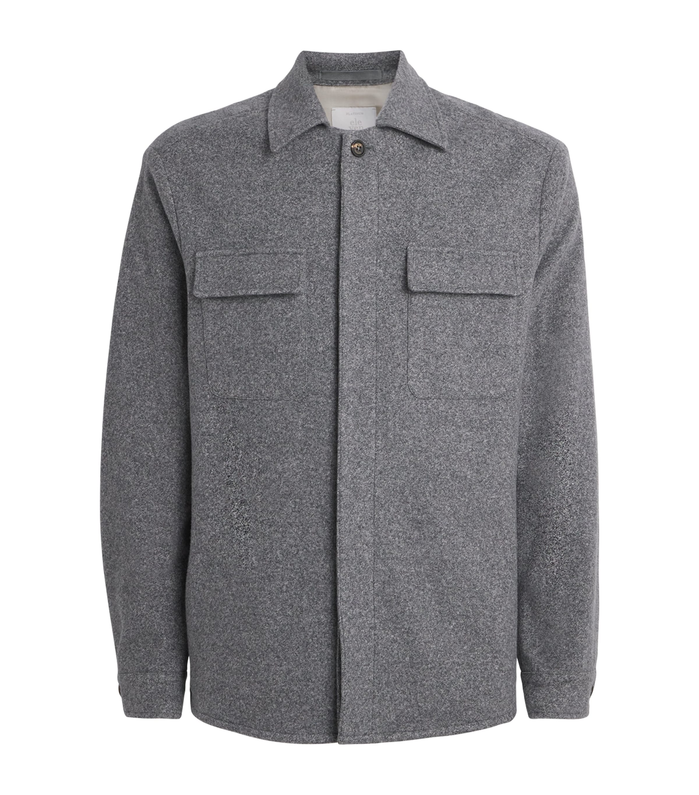 Eleventy Mens Cotton-Wool Overshirt Grigio Fumo Melange