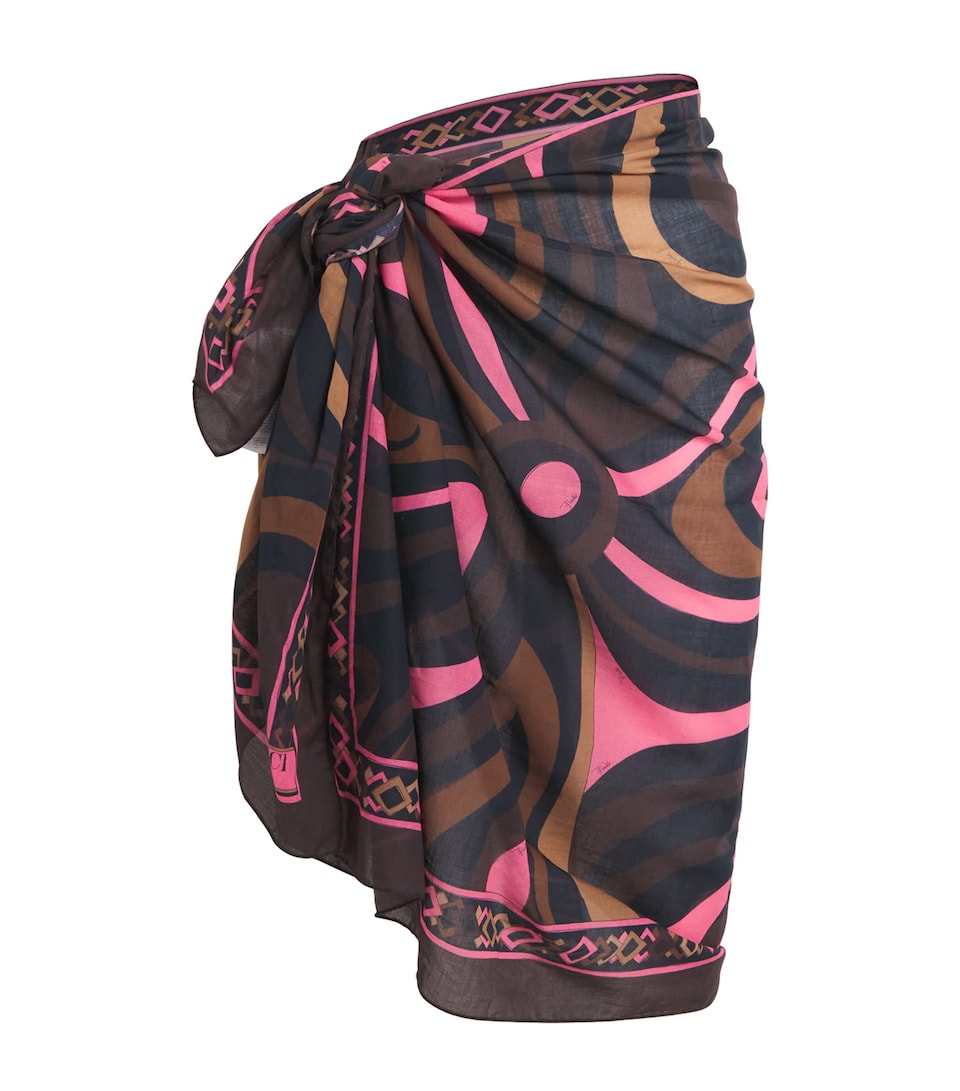 PUCCI Womens Cotton Printed Sarong Brown Coral